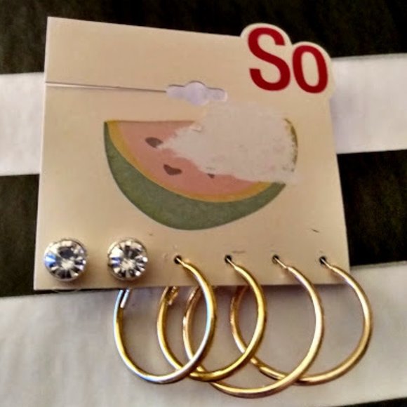 SO 3pc SET GOLD 1" + 1.25" HOOPS & SILVER/CLEAR CRYSTAL STUD EARRINGS**NEW! - Picture 3 of 4
